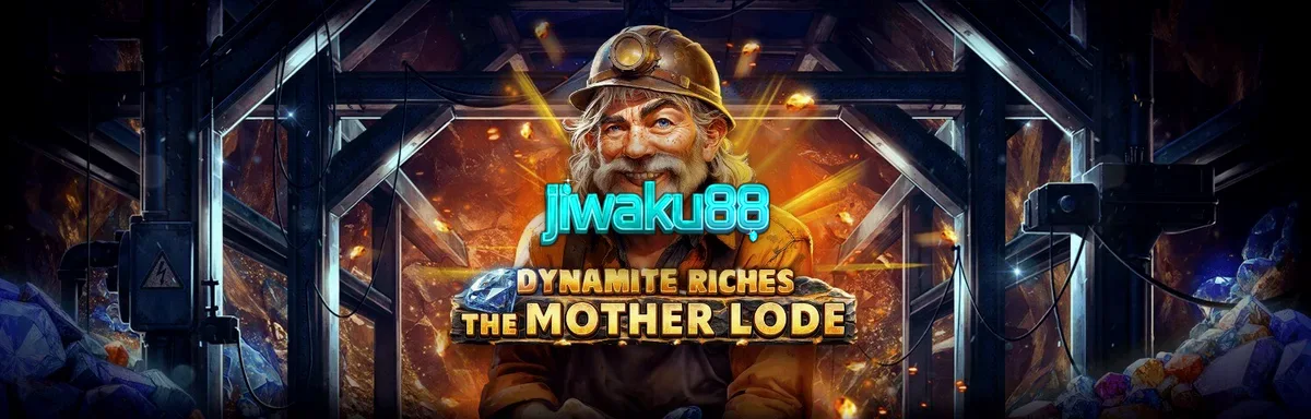 Tampilan visual slot Dynamite Riches The Mother Lode dengan latar tambang emas